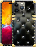 Compatible with iPhone 15 Pro Case, Shiny Black Sofa Crystal Luxury Golden Decoration for Girl Women Soft TPU Shockproof Protective Hard PC Back for iPhone 15 Pro