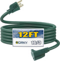 12ft Outdoor Extension Cord for Christmas Decorations- 16/3 Heavy Duty SJTW Waterproof Green Electrical Cable with 3 Prong Grounded Plug for Safety, Great for Lawn and Major Appliances
