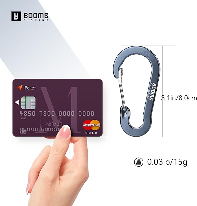 Booms Fishing CC5 Multi-Use Carabiner Clips, 10 Pack 2.3"/ 3.1" Caribeener Clips, Mini Keychain Caribeaner Clip, Aluminum D Ring Carabiners