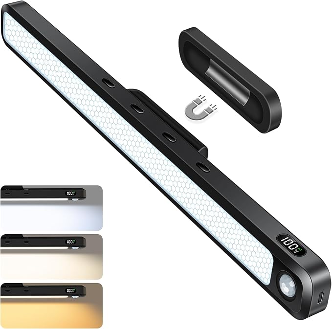 Ferswe 3W Motion Sensor Magnetic Light Bar,Eye-Friendly Rechargeable Closet Lights with Battery Display,2000mAh Vanity Lights for Mirror, Rechargeable Light Bar for Cabinet, Closet, Bathroom and Desk