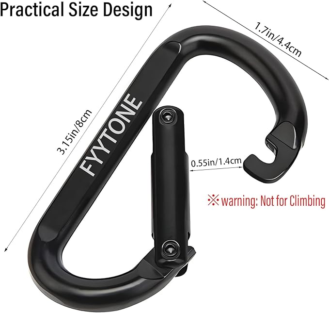 Black Steel Heavy Duty Carabiner Clip, 880 lbs 3" Carabiners D Ring Spring Snap Hooks for Hammocks, Camping, Hiking, Keychains, Outdoors and Gym, Dog Leash.