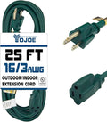 YOJOE Indoor Outdoor Extension Cord, 3 Prong 13A Weatherproof Power Cord, 16 Gauge Heavy Duty 25 ft Green Extension Cord for Garage, Garden and Home, 16/3 SJTW UL Listed