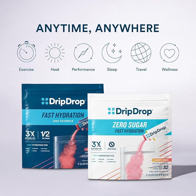 DripDrop Sugar Free Hydration Packets - Zero Cherry Limeade - Single Serve Electrolytes Powder Drink Mix - Non-GMO, Gluten Free, Vegan - 32 Sticks