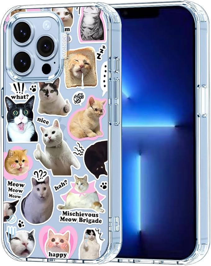 MOSNOVO Case for iPhone 13 Pro, [Buffertech 6.6ft Military-Grade Drop Protection] [Anti Peel Off Tech] Clear TPU Bumper Phone Case Cover Design - The Cat Brigade
