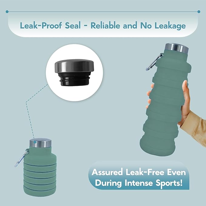 Collapsible Water Bottles 17oz, Odorless BPA-Free Silicone, Leak-Proof Foldable Reusable Bottle - Perfect for Travel Sports Gym Hiking Camping Cycling - Light Taupe