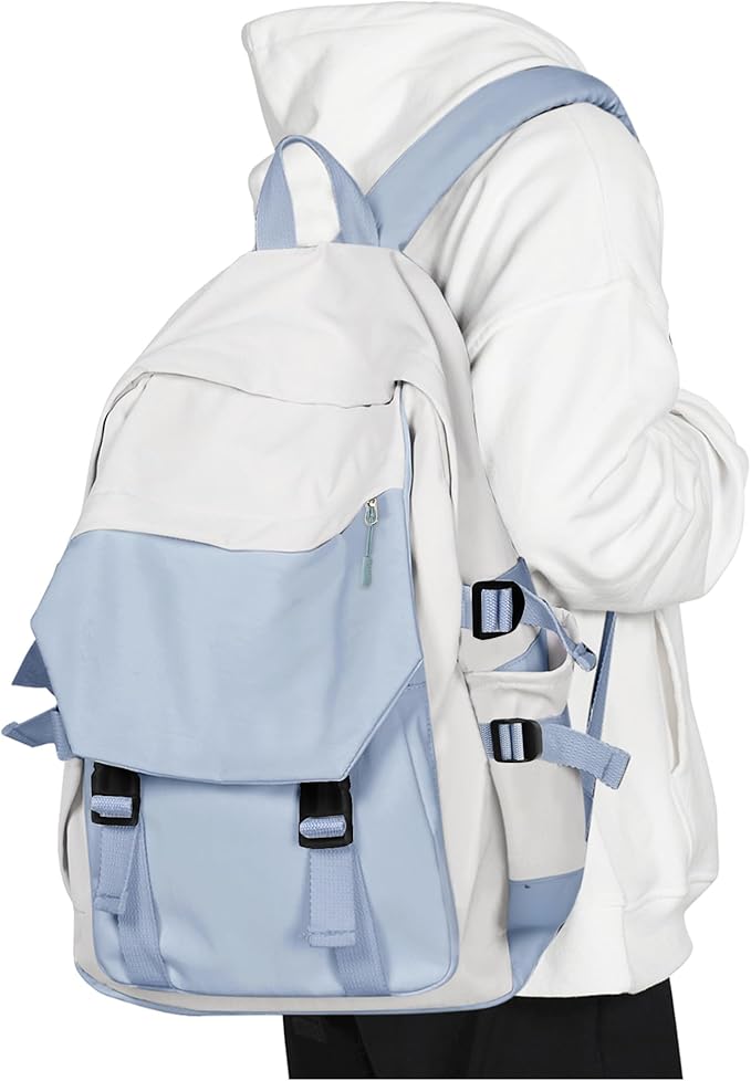 coowoz School Bag Lightweight Casual Daypack College Laptop Backpack for Men Women Water Resistant Travel Rucksack for Sports High School Middle Bookbag for girls(Blue white)