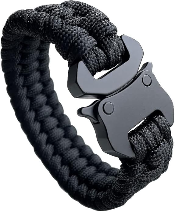 Parachute Cord Bracelets Trilobite Weaved Paracord Bracelet with Side Release Buckle 8.7 inch Black Bracelet for Men Women 1 Set