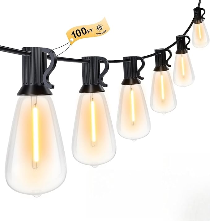 100FT Outdoor String Lights, Waterproof Patio Lights with Shatterproof ST38 Vintage Edison Bulbs, Connectable Outside Hanging Lights for Backyard, Porch, Deck, Balcony, Garden, 2700K Dimmable