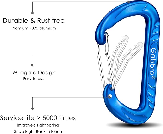 Gabbro Carabiner Clips Heavy Duty 12kN (2697 lbs), Wiregate Aluminum Lightweight Caribeener for Hammock, Hiking, Camping, Water Bottle, Dog Leash Harness, Keychains