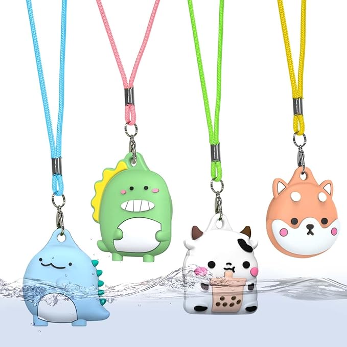 4-Pack Cute Case for AirTag 2/1 Necklace Design, Waterproof Air Tag Necklace Soft Silicone Protective Air Tags Holder with Key Ring