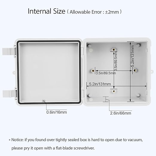 Junction Box, ABS Plastic IP65 Waterproof Dustproof Universal Electrical Enclosure Hinged Shell Outdoor and Indoor Usage Project Box, 5.9"x 5.9"x 3.5"(150x150x90mm), Grey