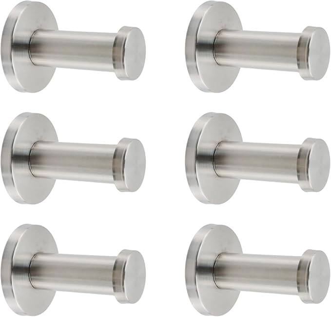 Wall Hooks Heavy Duty Coat Hooks Stainless Steel Clothes Hanger for Hanging Bathroom Towels Handbag Silver 2-inch Length with 16mm Shank Dia - Pack of 6