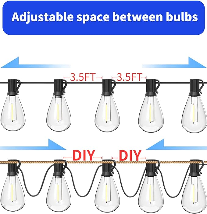 luckystyle 60FT LED Outdoor String Lights with 16+1 Edison Shatterproof Waterproof Bulbs, 2700K Commercial Grade Patio Lights, Heavy Duty Outside Hanging Outdoor Lights for Garden Porch Deck Decor