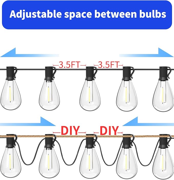 luckystyle 120FT LED Outdoor String Lights with 30+2 Edison Shatterproof Waterproof Bulbs, 2700K Commercial Grade Patio Lights, Heavy Duty Outside Hanging Outdoor Lights for Garden Porch Deck Decor