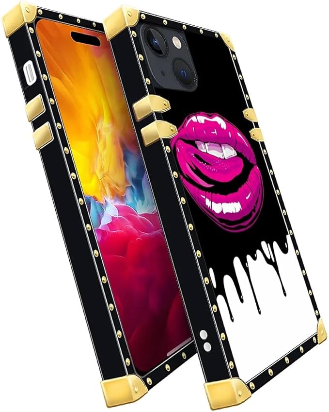 Compatible with iPhone 15 Case, Black White Red Slap Sexy Luxury Golden Decoration for Girl Women Soft TPU Shockproof Protective Hard PC Back for iPhone 15