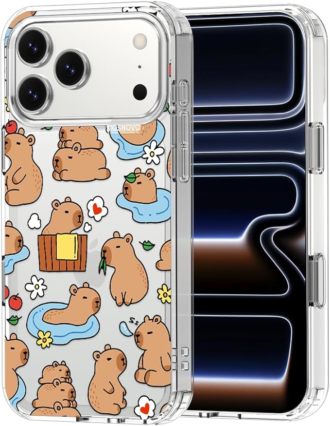 MOSNOVO for iPhone 17 Pro Max Case, Shockproof Military-Grade Protection 6.6ft Drop Tested, Camera Control, Clear Phone Case for iPhone 17 Pro Max, Capybara Land Design
