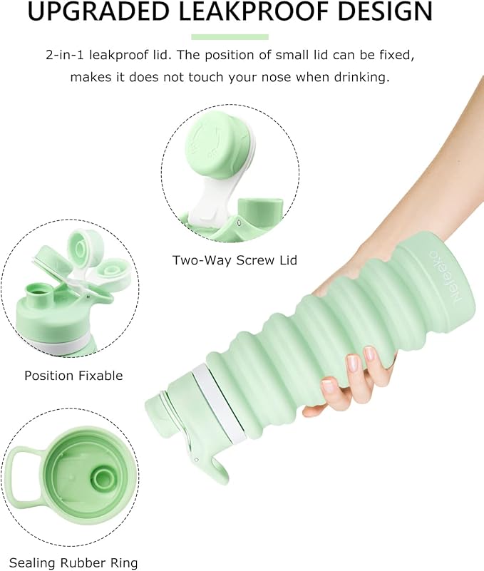 Nefeeko Collapsible Water Bottle, 26oz Silicone Foldable Water Bottles Leakproof BPA Free Travel Water Bottles with Carabiner, Portable Sport Water Bottles for Camping,Hiking Outdoor Indoor Sport