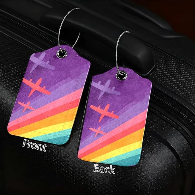 2Pcs Retro Airplane Luggage Tags for Suitcases, 2.83x4.53 Vintage Rainbow ID Labels with Privacy Cover, Aesthetic Travel Bag Tags for Backpacks, Graduation Gift for Pilot Flyers, Set of 2