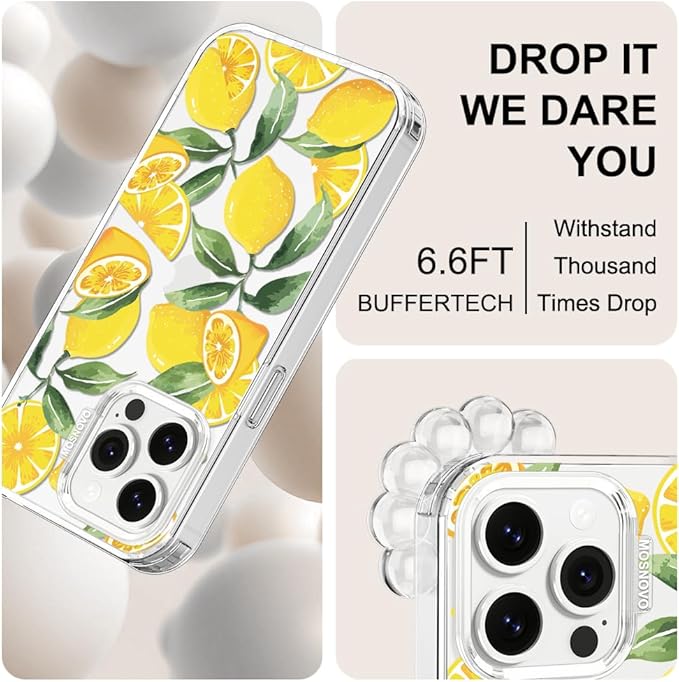 MOSNOVO Case for iPhone 14 Pro Max, [Buffertech 6.6ft Military-Grade Drop Protection] [Anti Peel Off Tech] Clear TPU Bumper Phone Case Cover Design - Lemon