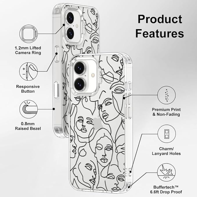 MOSNOVO for iPhone 17 Case | Military Grade 6.6ft Drop Tested | Camera Control | Clear with Abstract Face Line Art Design