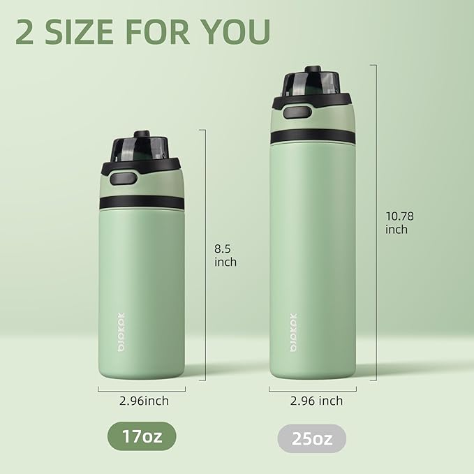 BJPKPK 17oz Insulated Water Bottle with 2-1 Straw Spout Lid, Stainless Steel Metal Water Bottles with Carry Handle, BPA Free, Leak-Proof, Fits in Car Cup Holder, Thermo for Sports,Macaron Green