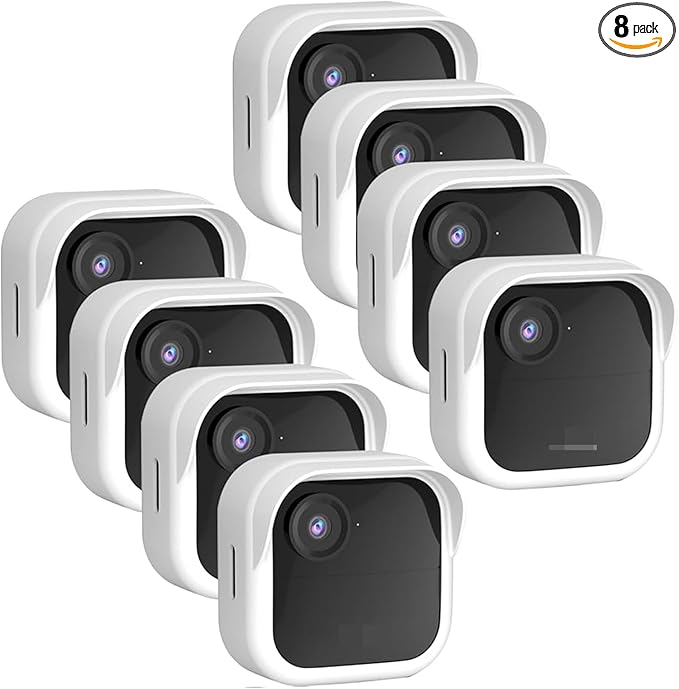 Silicone Case Cover for All-New Blink Outdoor 4 (4th Gen) - Weatherproof Protective Skin Cover with Hat Brim for All-New Blink Outdoor 4 & 2K Smart Security Camera (White, 8 Pack)