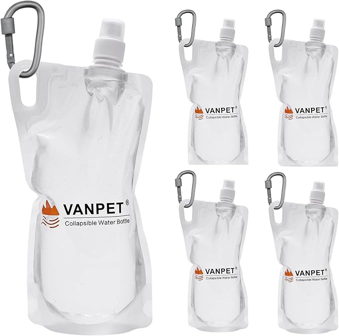 VANPET 1L Hiking Collapsible Water Bottles, 33OZ BPA-Free Plastic Flasks, Reusable Drink Bags, Foldable Backpacking Water Bottle for Travel Camping Hiking (4-Pack)
