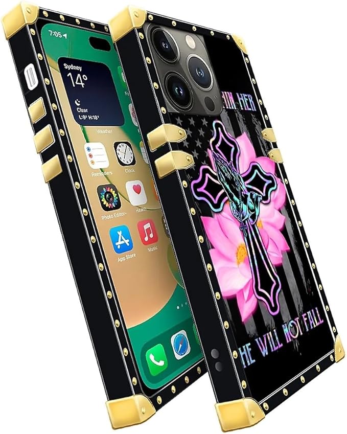 Compatible with iPhone 14 Pro Max Case, Praying Cross Hands Luxury Golden Decoration for Girl Women Soft TPU Shockproof Protective Hard PC Back for iPhone 14 Pro Max