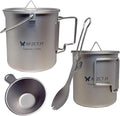 750ml/420ml Ultralight Titanium Pot Coffee Tea Mug Combo With Lid Spork,Tea Infuser, Nestable Camping Set With Foldable Handle For Backpacking, Hiking Mountaineering