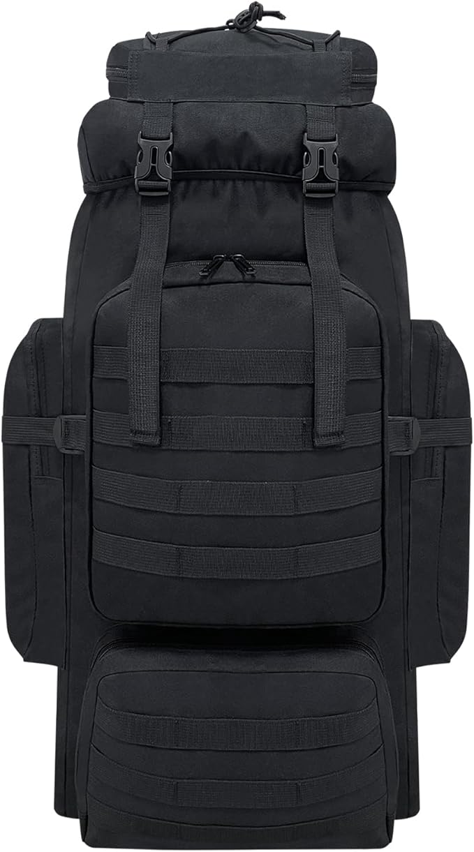 80L Hiking Backpack Men Camping Backpack, Waterproof MOLLE Military Tactical Rucksack, Large Capacity Assault Pack for Outdoor Survival, Trekking, Travel (Black)