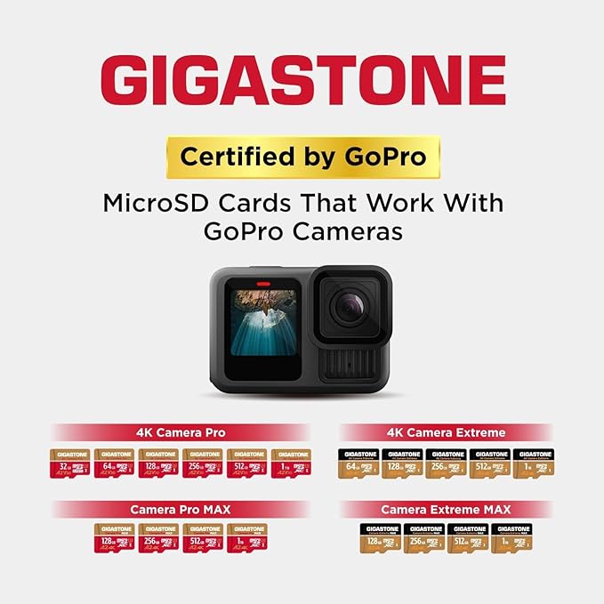 【5-Years Data Recovery】 GIGASTONE 128GB Micro SD Card, 4K Video Recording for GoPro, Action Camera, DJI, Drone, Nintendo-Switch, R/W up to 100/50 MB/s MicroSDXC Memory Card UHS-I U3 A2 V30
