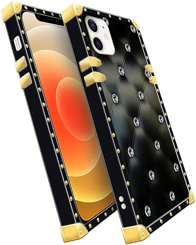 Compatible with iPhone 11 Case, Shiny Black Sofa Crystal Luxury Golden Decoration for Girl Women Soft TPU Shockproof Protective Hard PC Back for iPhone 11