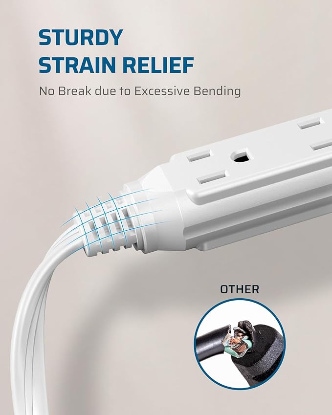 DEWENWILS 3 Outlet Extension Cord with Flat Plug Christmas, 1FT 16/3 Awg Grounded Power Cable for Indoor Use, SPT-3 Cord, White, ETL Listed, 2 Pack