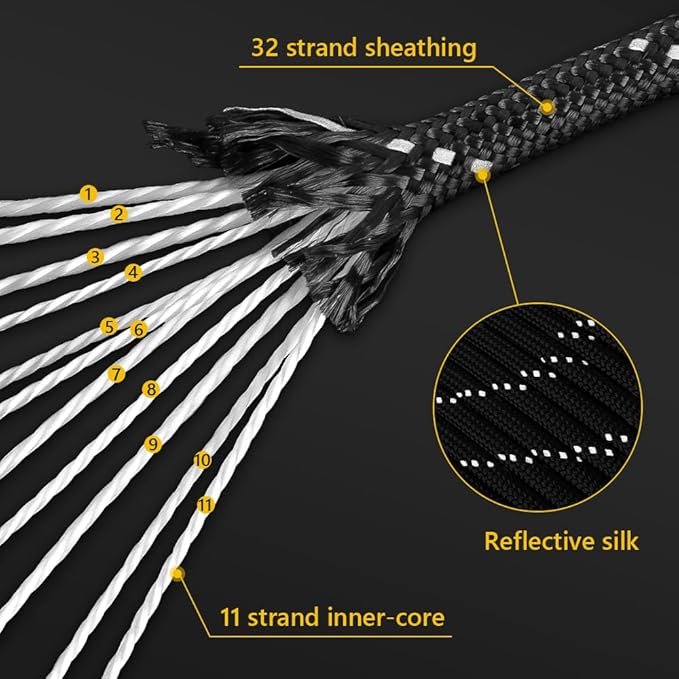750Ib Reflective Paracord Rope,100' 200' 500' 1000', 4mm 11 Strand Parachute Spool Cord with Collecting Bag, para Cord Lanyard for Hammock, Camping