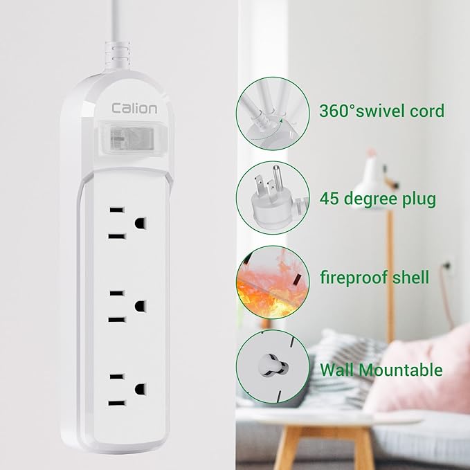 Outdoor Power Strip Weatherproof - IPX6 Waterproof 14.7ft Extension Cord 3 Widely Outlets Overload Protection Shockproof Flat Plug Wall Mountable for Outdoor Indoor ETL,White