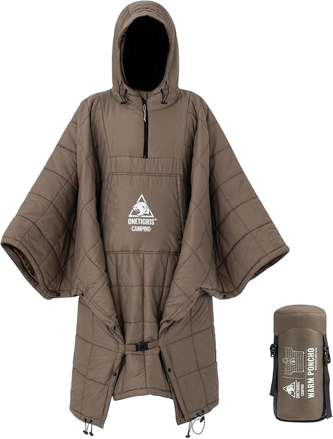 ONETIGRIS Camping Blanket Poncho with with Recycled Synthetic Insulation,Wearable Hoodie Blanket | Ultralight Water-Resistant Warm Camping Blanket for Outdoor, Hiking, Stadium