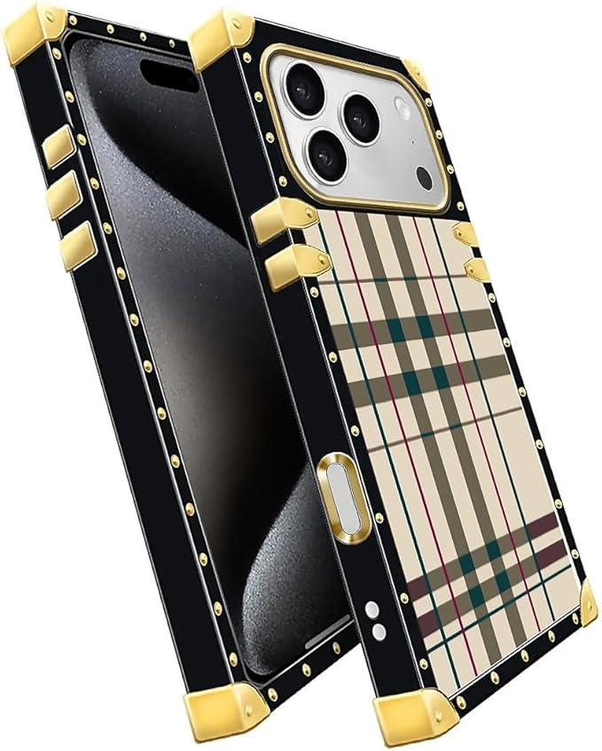 for iPhone 17 Pro Case Luxury Golden Decoration for Girl Women Soft TPU Shockproof Protective Hard PC Back for iPhone 17 Pro Crazy Pattern Black Red Beige Stripes