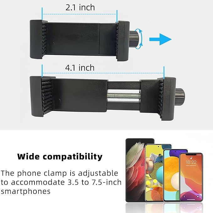 Adjustable Gooseneck Phone Holder - Suitable for Phone Holder for mic Stand，Baby Strollers, Treadmills, Shopping carts, Bicycles, Cars, Boats, and Golf carts