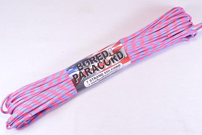 BORED? PARACORD! 550 lb Paracord – Ideal for Crafting, DIY Projects, Camping, Military & Active Outdoors – 300+ Colors – Tactical Parachute Cord Type III – Strong - Pink Sky Camo 50 Feet