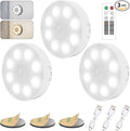 16 LEDs Under Cabinet Lights [with Remote], 3 Pack Wireless Motion Sensor Rechargeable Light Puck Light, 3 Color Temps Dimmable 3000-6000K, Closet Lights for Cabinet, Closet, Kitchen, Hallway, Stairs