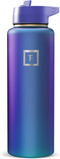 IRON °FLASK Camping & Hiking Hydration Flask with Straw, Wide Mouth Insulated Stainless Steel Sports Water Bottle - Aurora 40 oz - Straw (1 Lid)