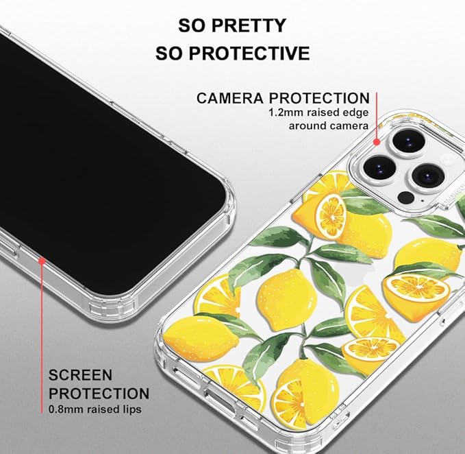 MOSNOVO Case for iPhone 13 Pro, [Buffertech 6.6ft Military-Grade Drop Protection] [Anti Peel Off Tech] Clear TPU Bumper Phone Case Cover Design - Lemon