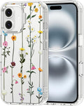 MOSNOVO Case for iPhone 16 Plus, [Buffertech 6.6ft Military-Grade Drop Protection] [Anti Peel Off Tech] Clear TPU Bumper Phone Case Cover Design - Wildflowers