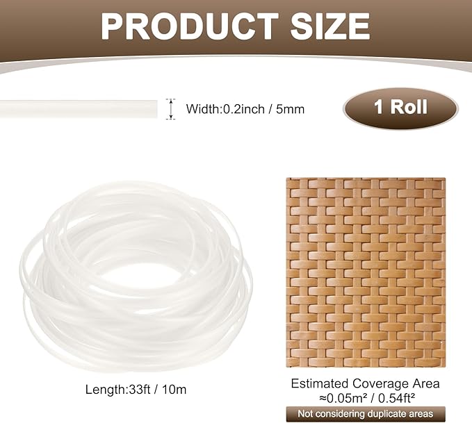 M METERXITY 1-Pack Wicker Repair Kit, 5mm x 33ft/10m Plastic Flat Rattan Replacement Supplies for Patio Furniture Repair/Basket Making/Chair Weaving, Synthetic Woven Rattan [White]
