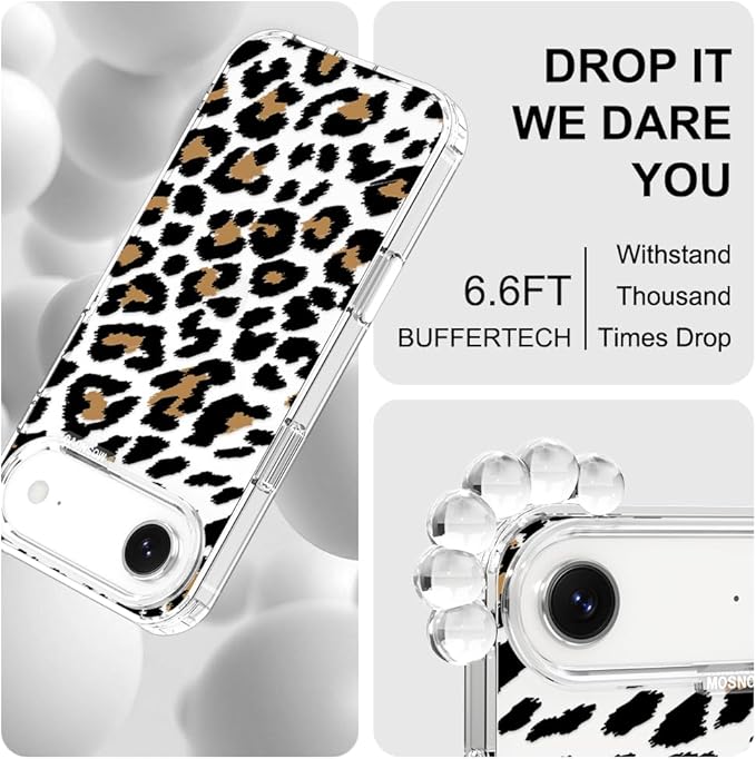 MOSNOVO for iPhone Air Case | Military Grade 6.6ft Drop Tested | Camera Control | Clear with Leopard Print Design