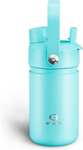 Kids Insulated Water Bottle with Straw - 12oz Stainless Steel Water Bottle with Dual Spouts, Leak-Proof, BPA-Free, Double Wall Vacuum Keeps Cold for 24 Hours for Sports, Travel (Aquamarine Blue)