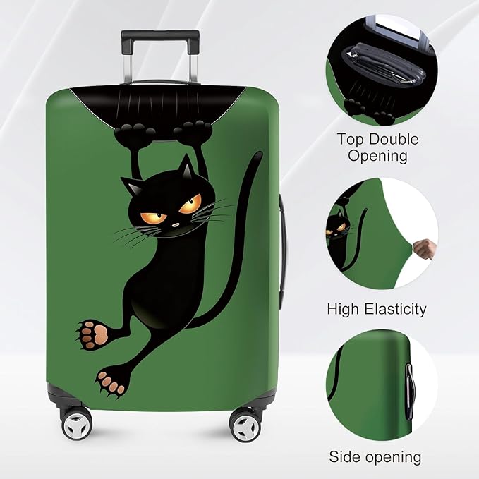 ANNA QUEEN Black Cat Hanging Cartoon Luggage Cover,Cute Stretchable Suitcase Protector Sleeve,Washable Fit for 24-26 Inch Checked Baggage,Water Resistant Durable Luggage Protector