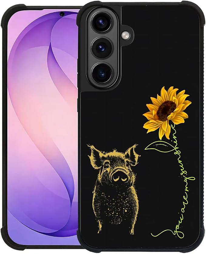 for Samsung Galaxy S26 Case,Graphic Design for Girl Boy Soft Silicone Hard Acrylic Shock Protection Designed for Samsung Galaxy S26 Pig Sunflower Yellow Sunshine Pattern