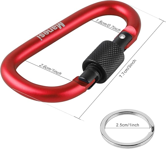10 Pack Aluminum D Ring Key Rings Clips Locking Carabiner for Camping Fishing and Outdoor Use，Clips with Screw Gate Multicolored