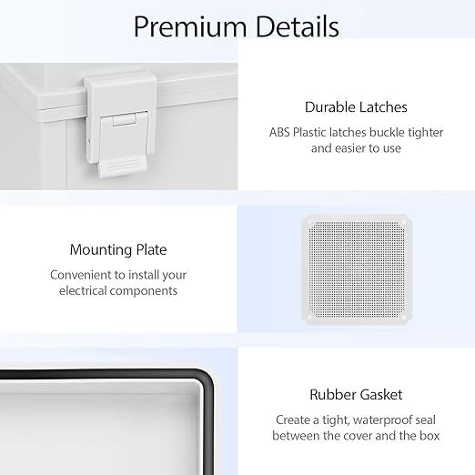 Junction Box IP65 Waterproof Dustproof ABS Plastic Enclosure, Outdoor and Indoor Project Box Hinged Cover with Mounting Plate Wall Brackets Outer Dimension 11.8"x 11.8" x 7.1", Grey…